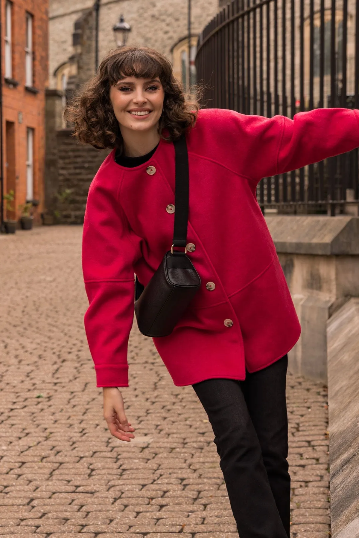 Scarf Button Coat in Red