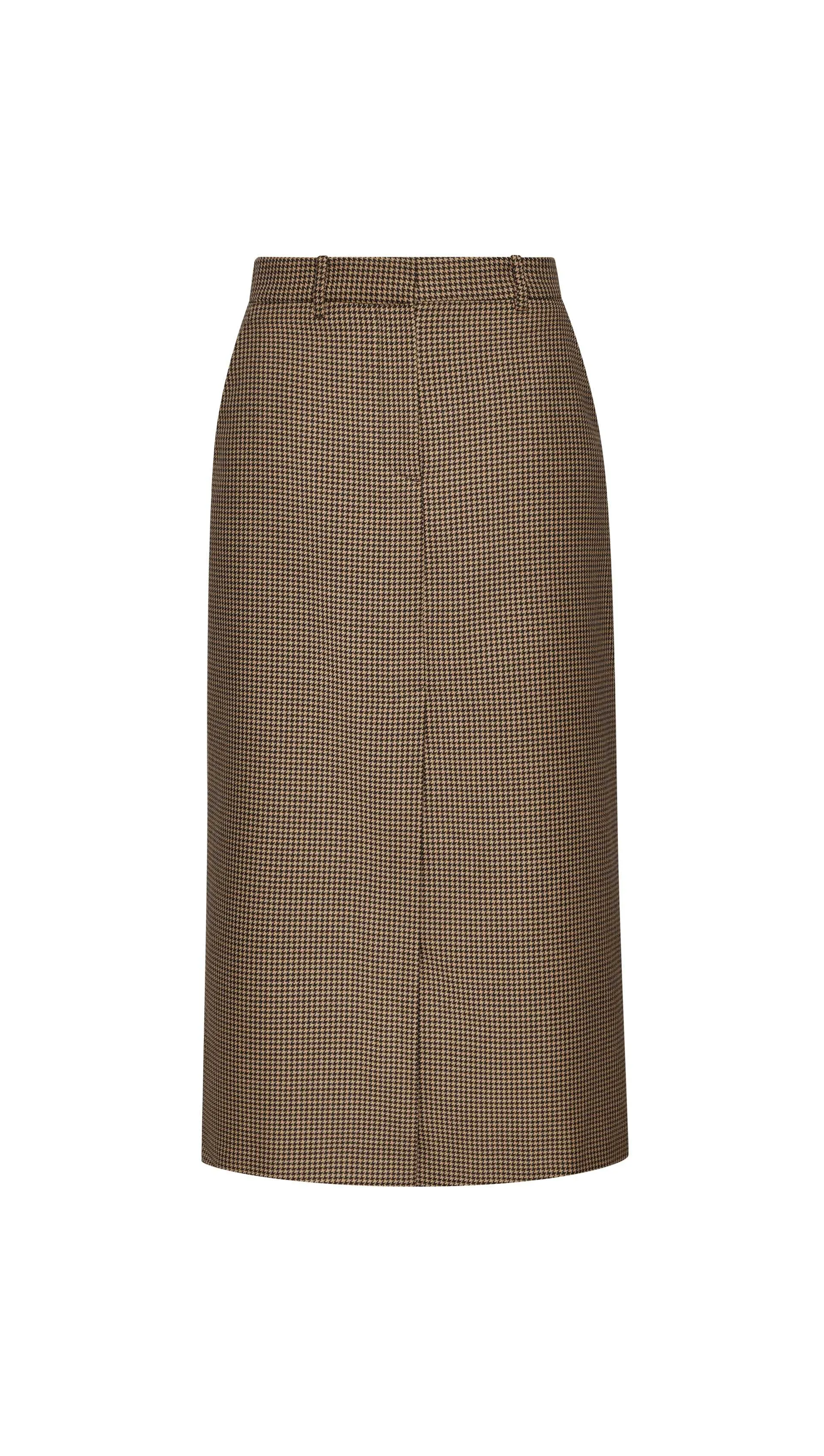 Tailored Skirt in Wool | Brown Houndstooth