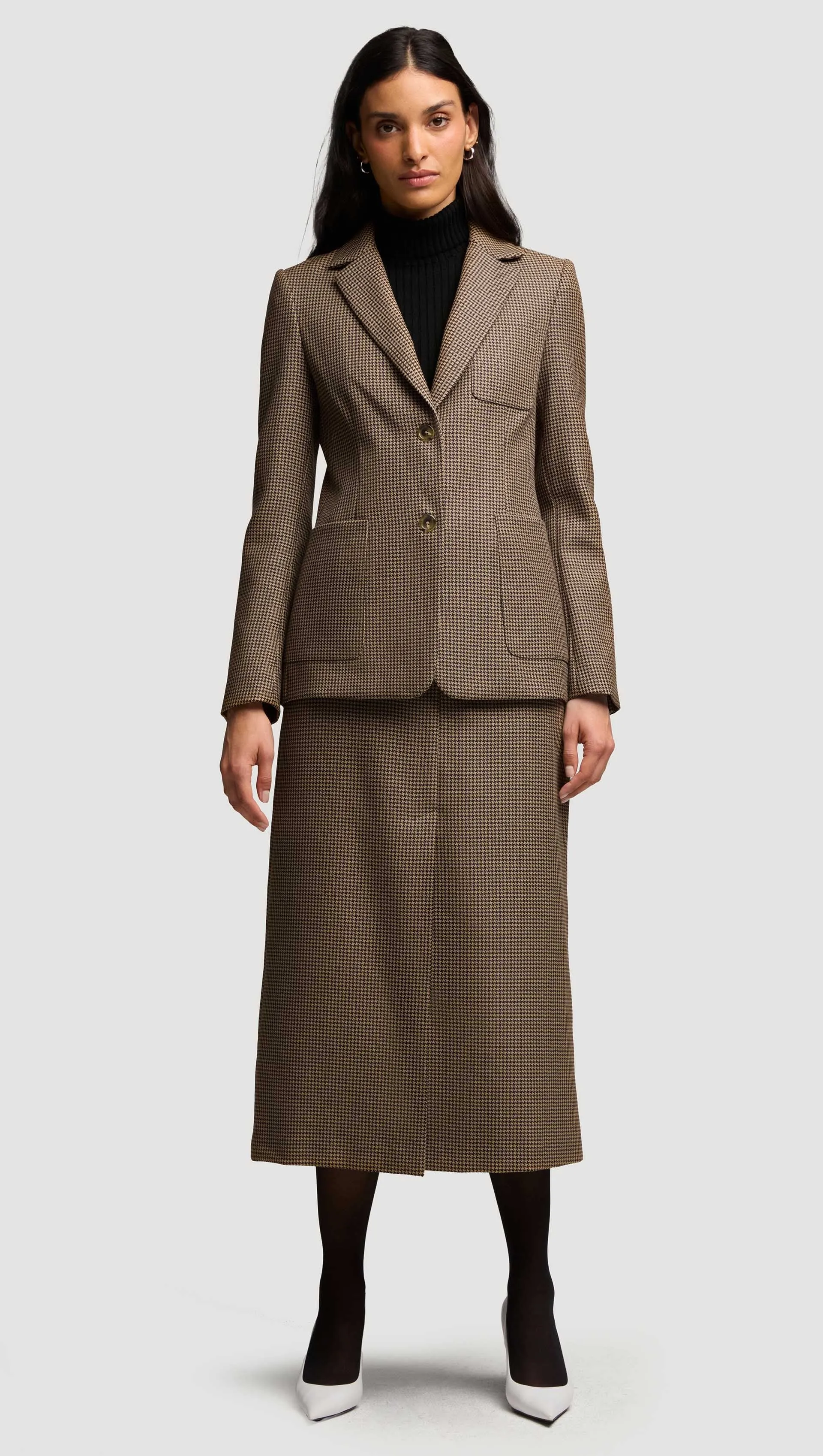 Tailored Skirt in Wool | Brown Houndstooth