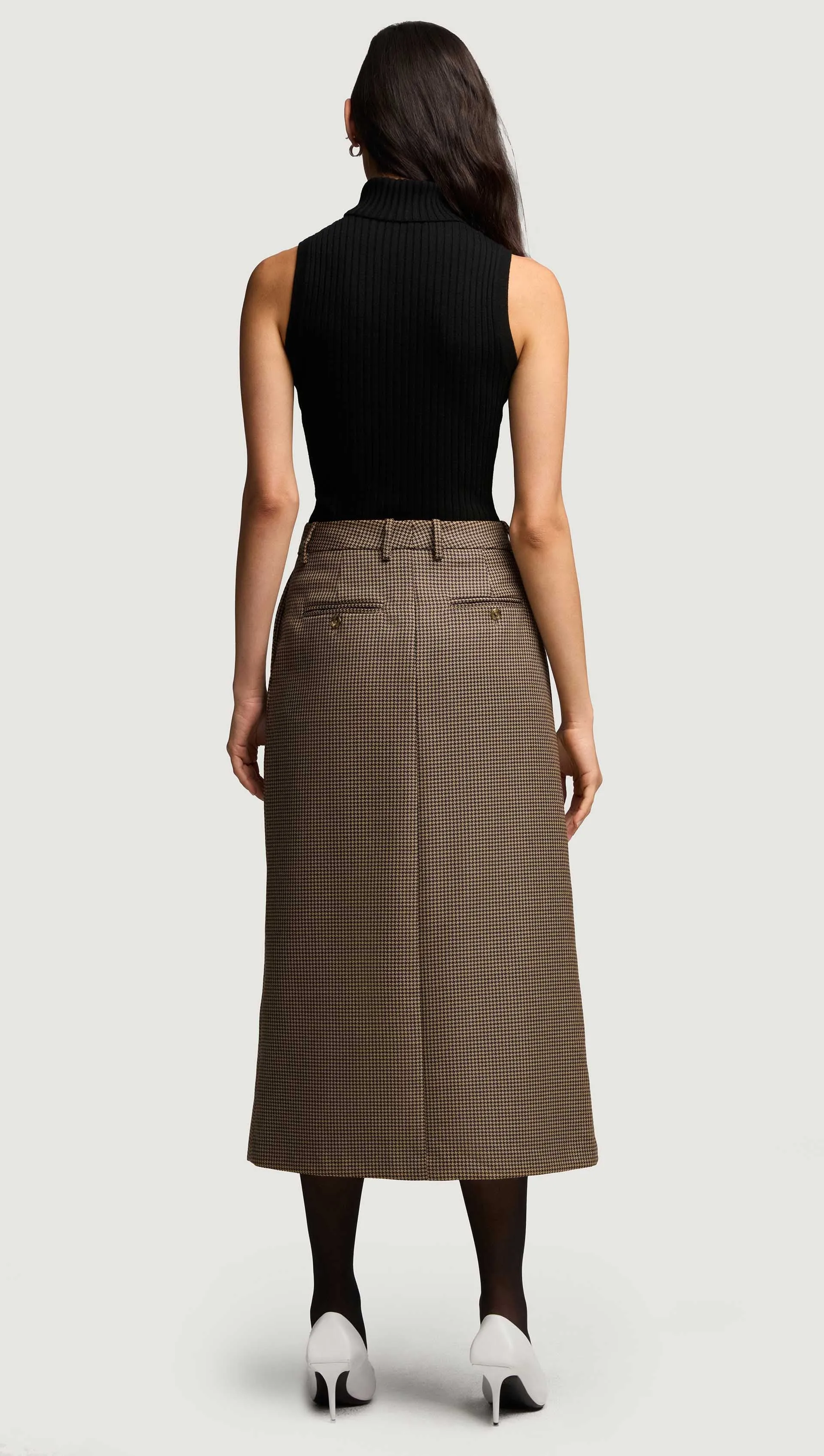 Tailored Skirt in Wool | Brown Houndstooth