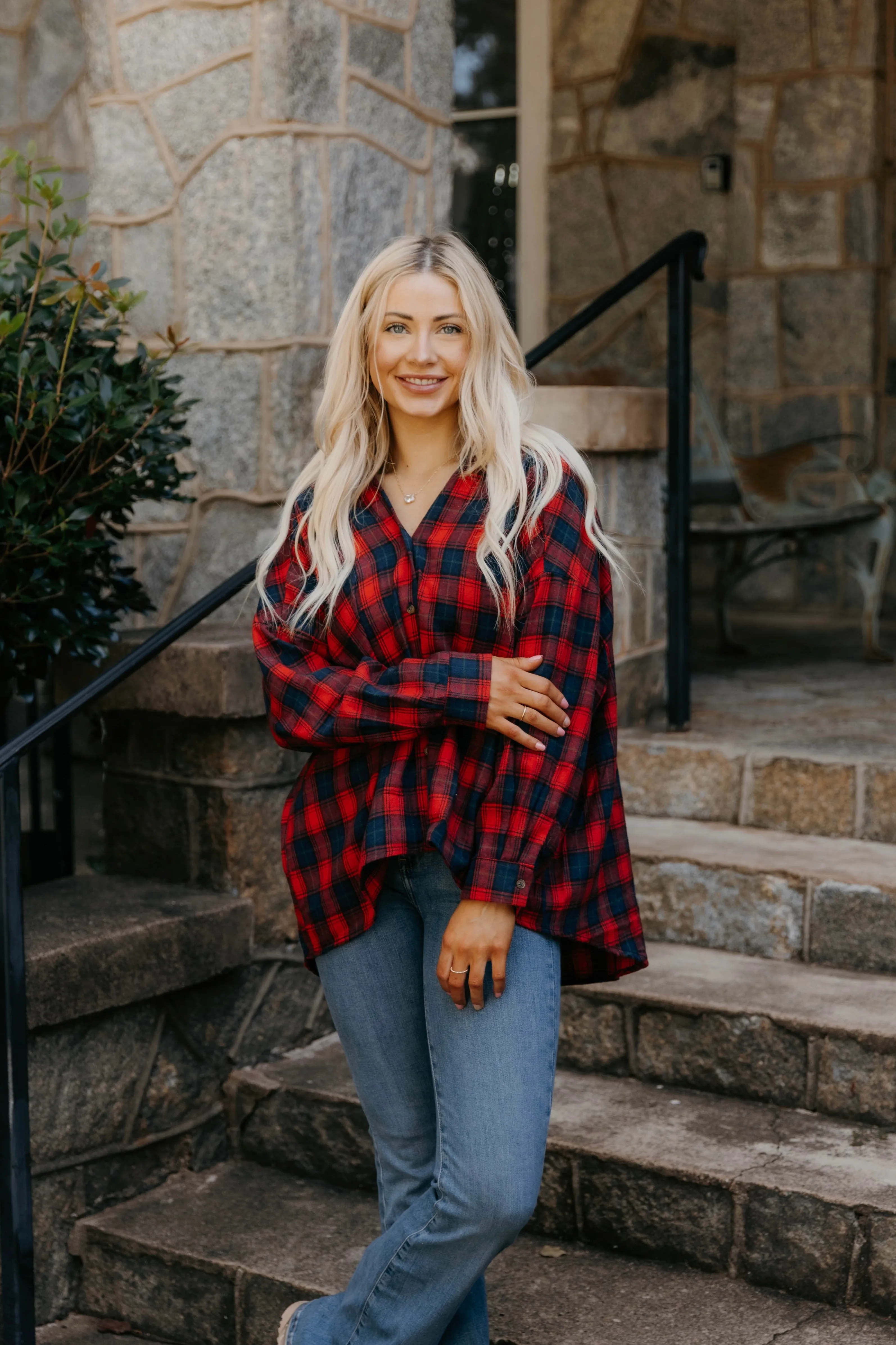 Talia Drop Shoulder Oversized Plaid Top