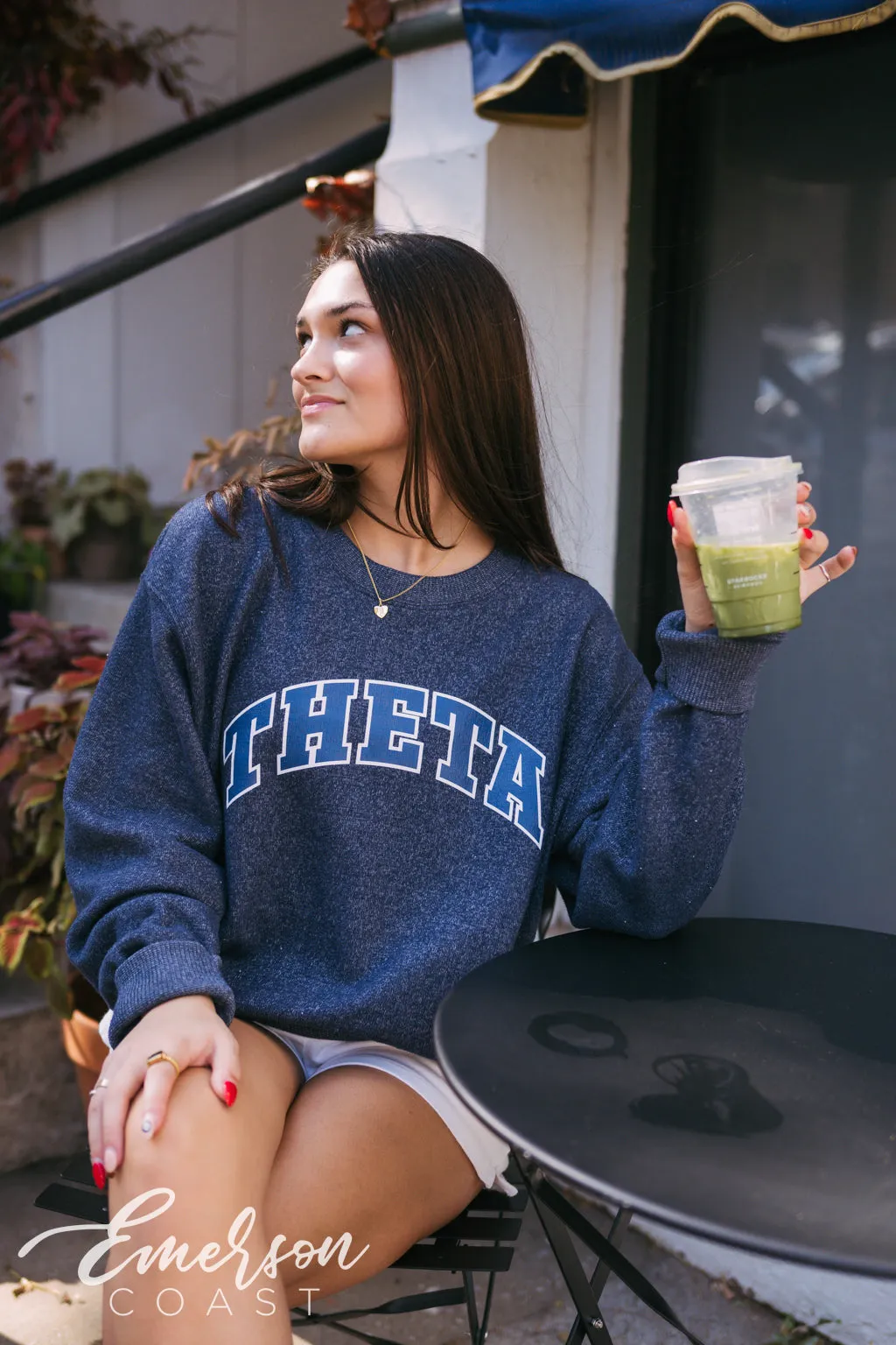 Theta Navy Varsity Cozy Knit Crewneck