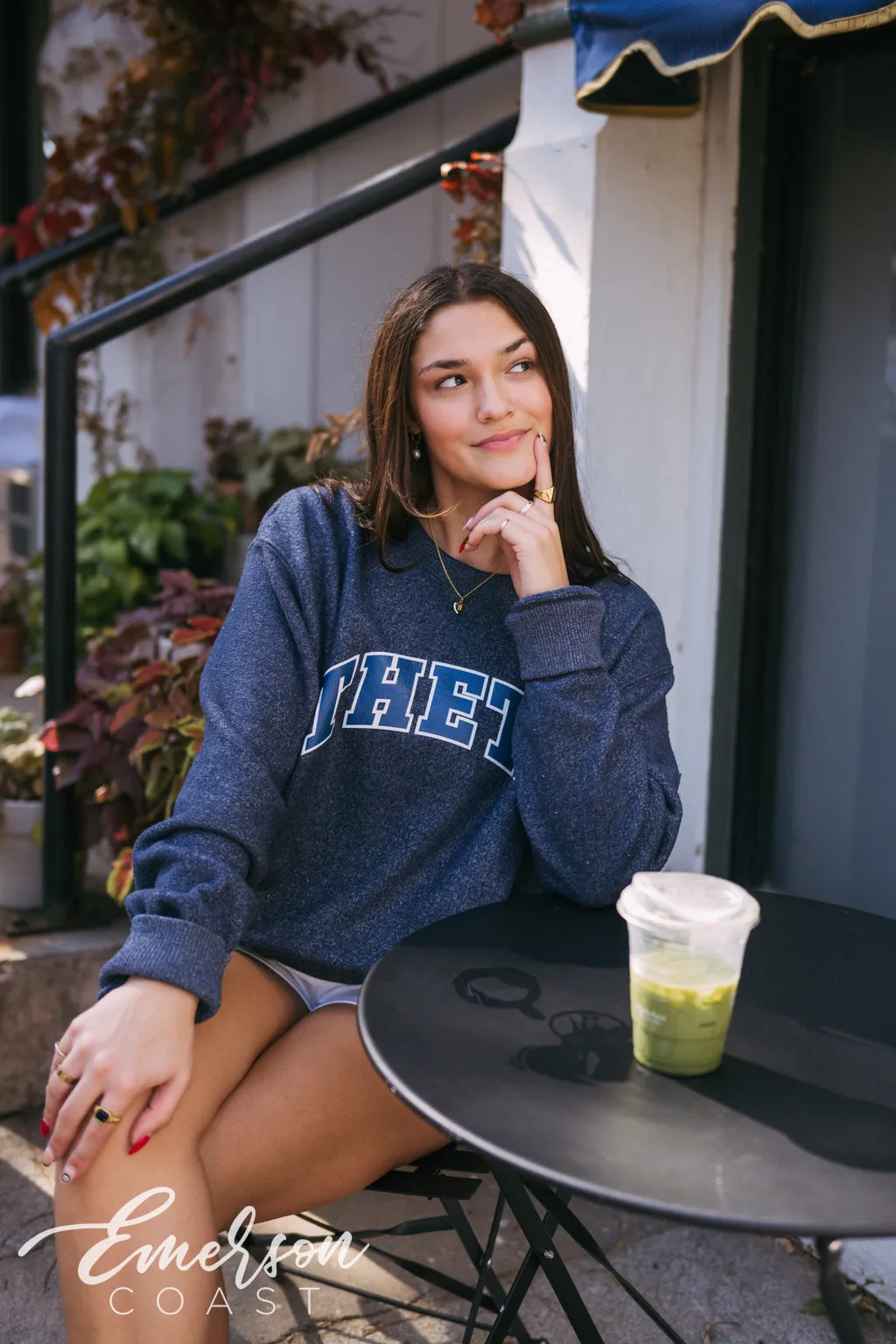 Theta Navy Varsity Cozy Knit Crewneck