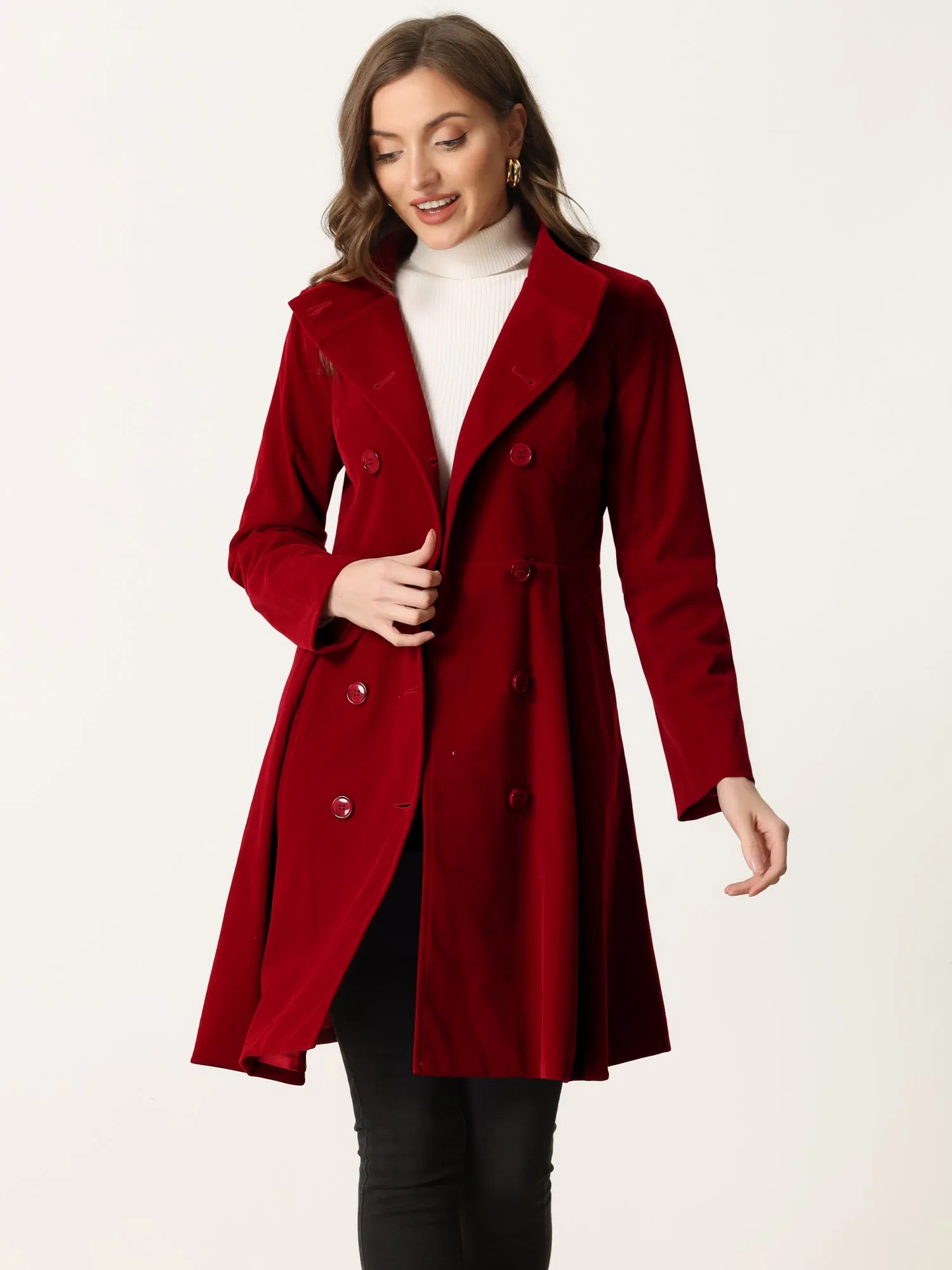 Velvet A-Line Stand Collar Double Breasted Winter Trench Coat