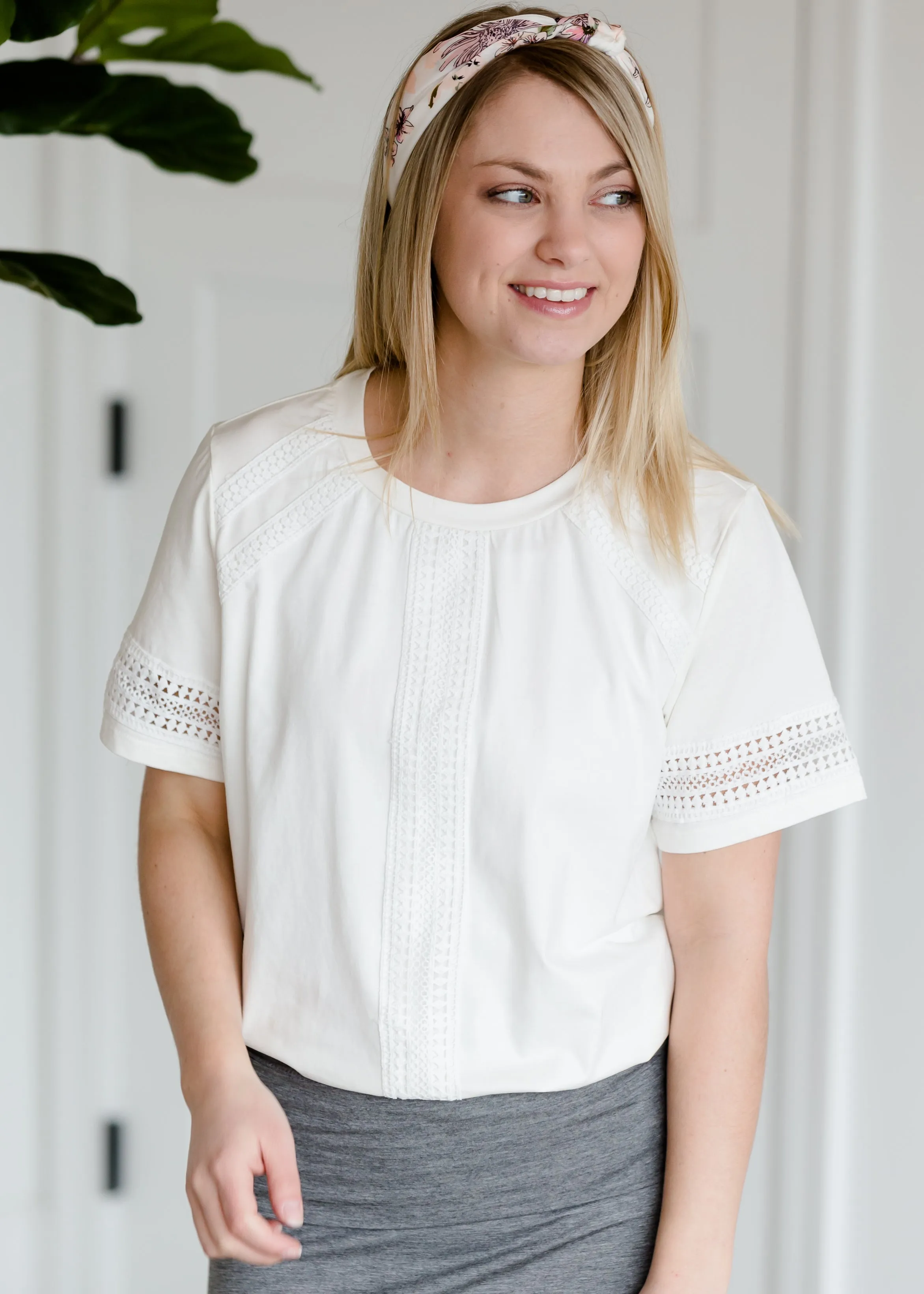 White Lace Trimmed Top