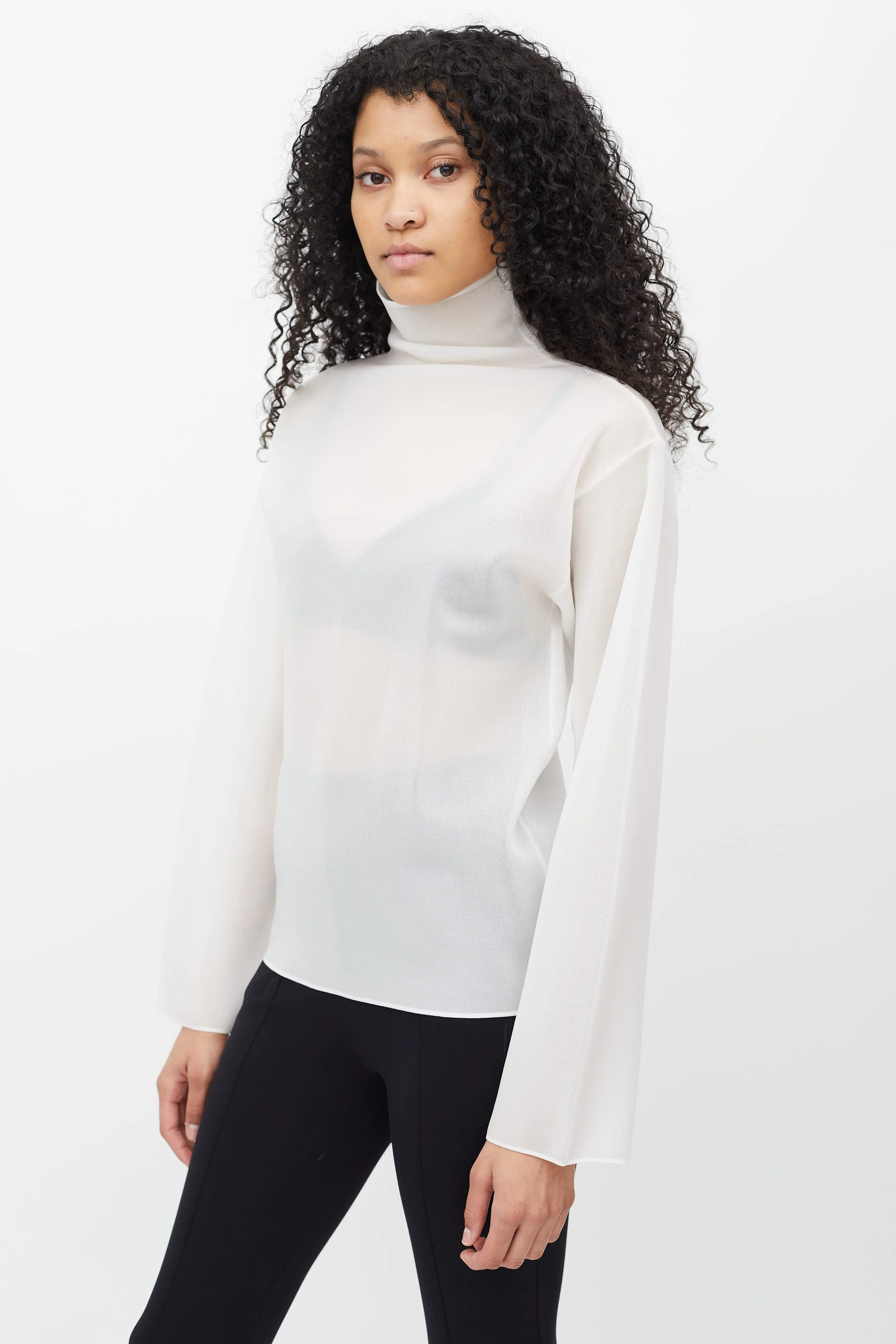 White Sheer Mesh Turtleneck