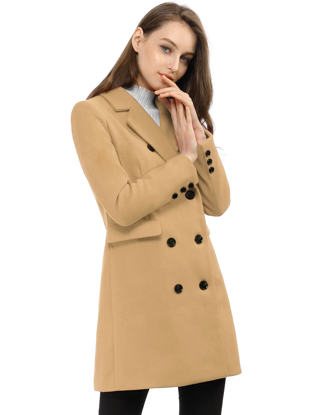 Winter Long Sleeve Notched Lapel Double Breasted Trench Coat