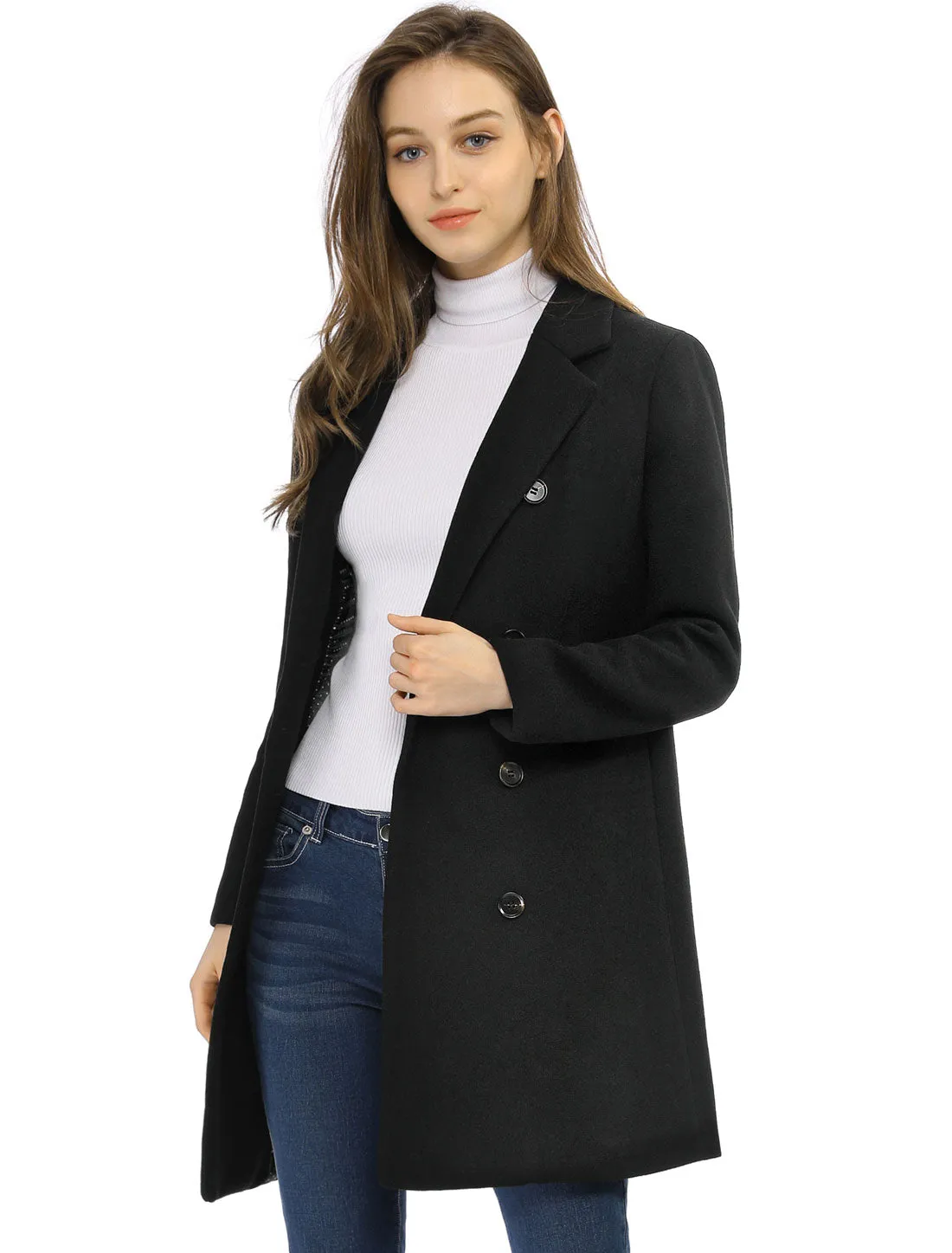 Winter Long Sleeve Notched Lapel Double Breasted Trench Coat