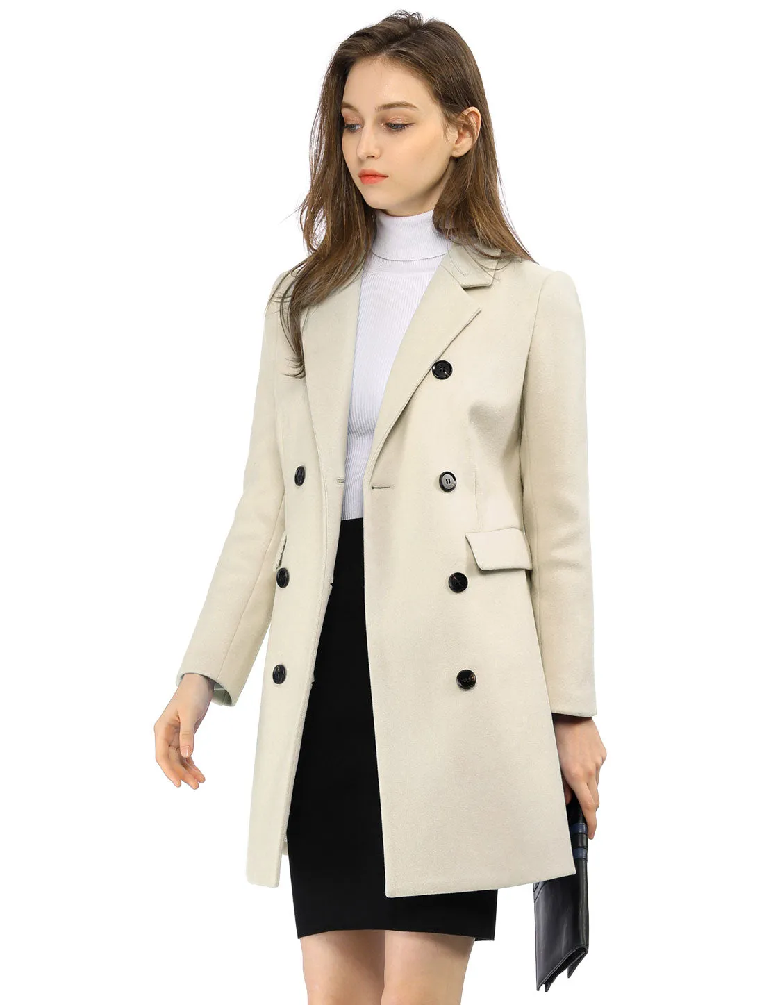 Winter Long Sleeve Notched Lapel Double Breasted Trench Coat