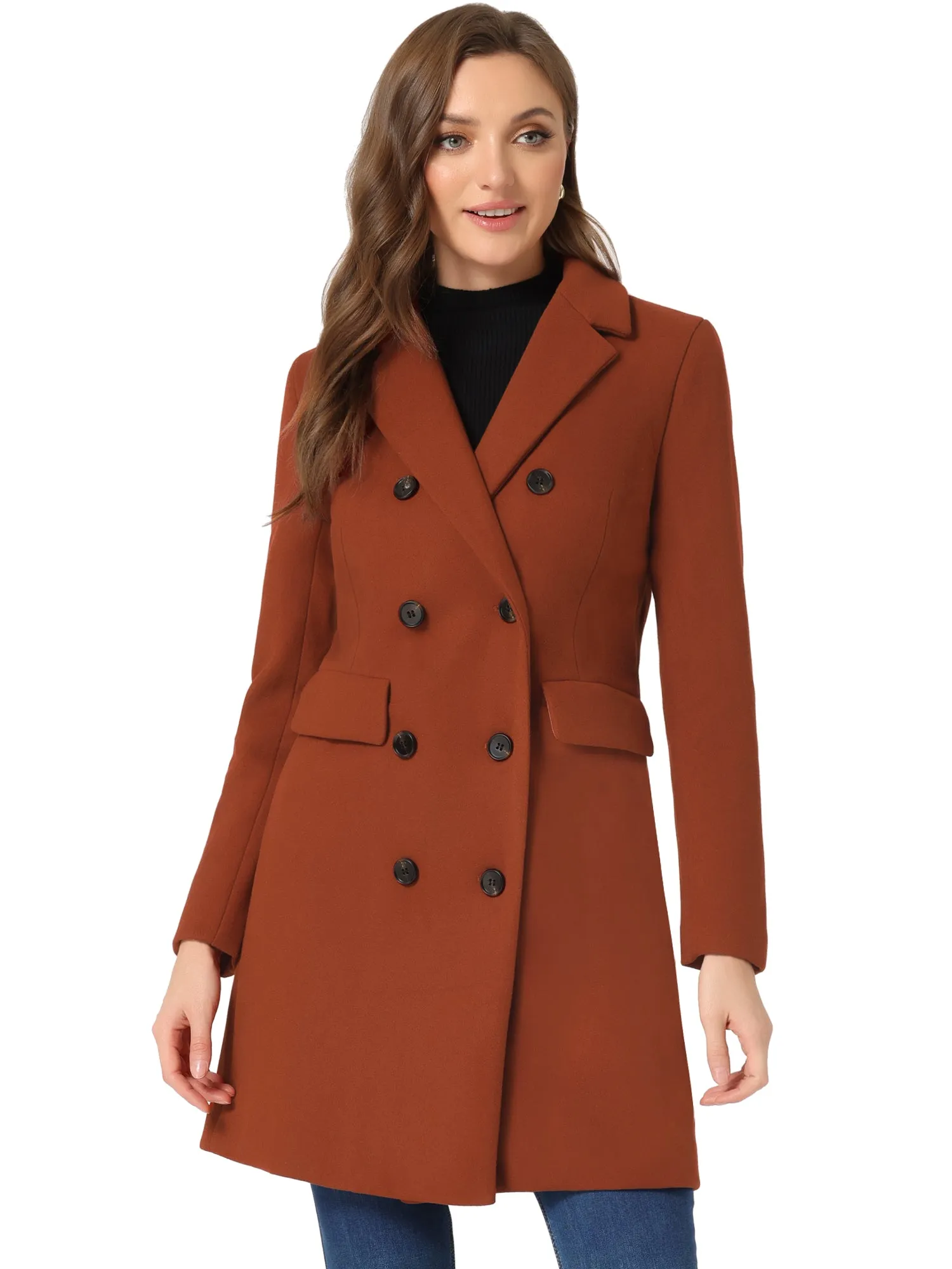 Winter Long Sleeve Notched Lapel Double Breasted Trench Coat