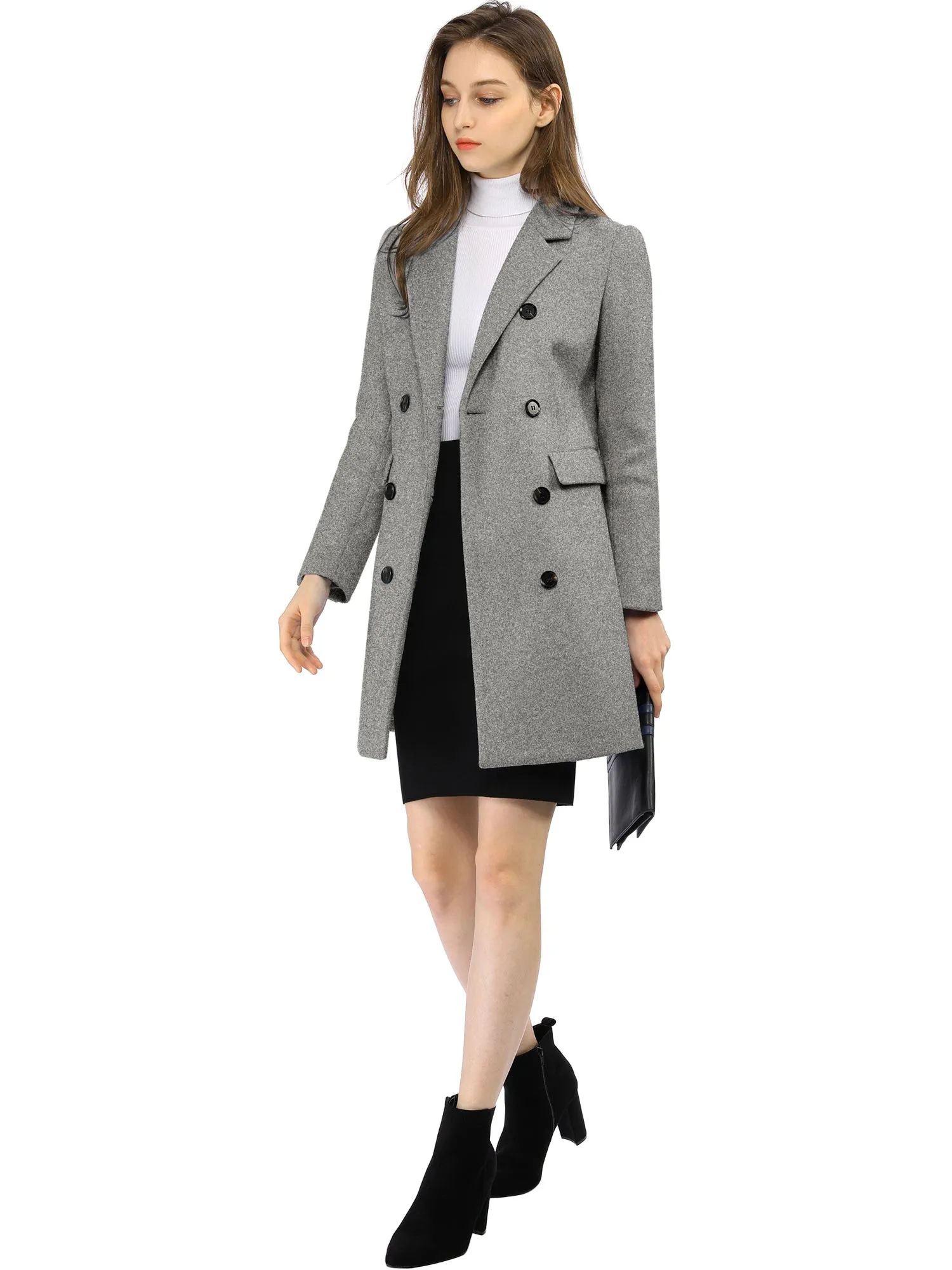 Winter Long Sleeve Notched Lapel Double Breasted Trench Coat