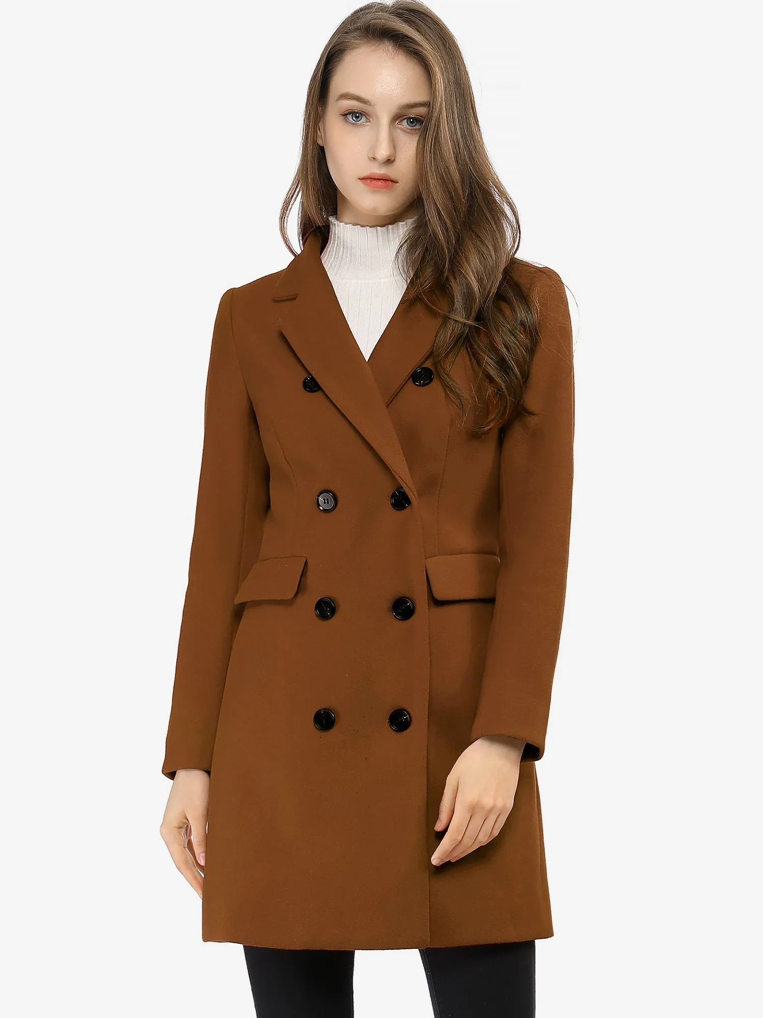 Winter Long Sleeve Notched Lapel Double Breasted Trench Coat