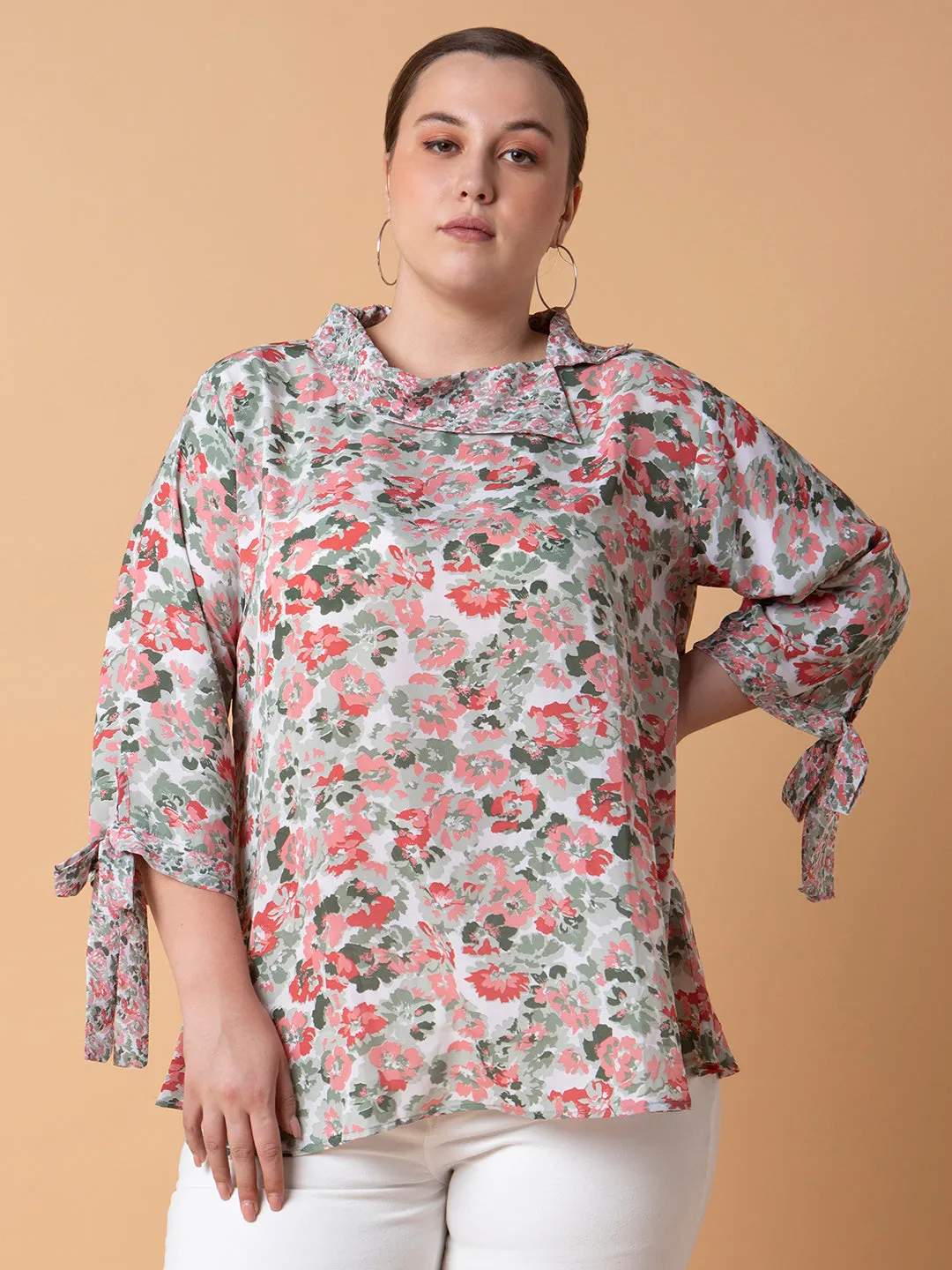 Women Floral Sea Green Top