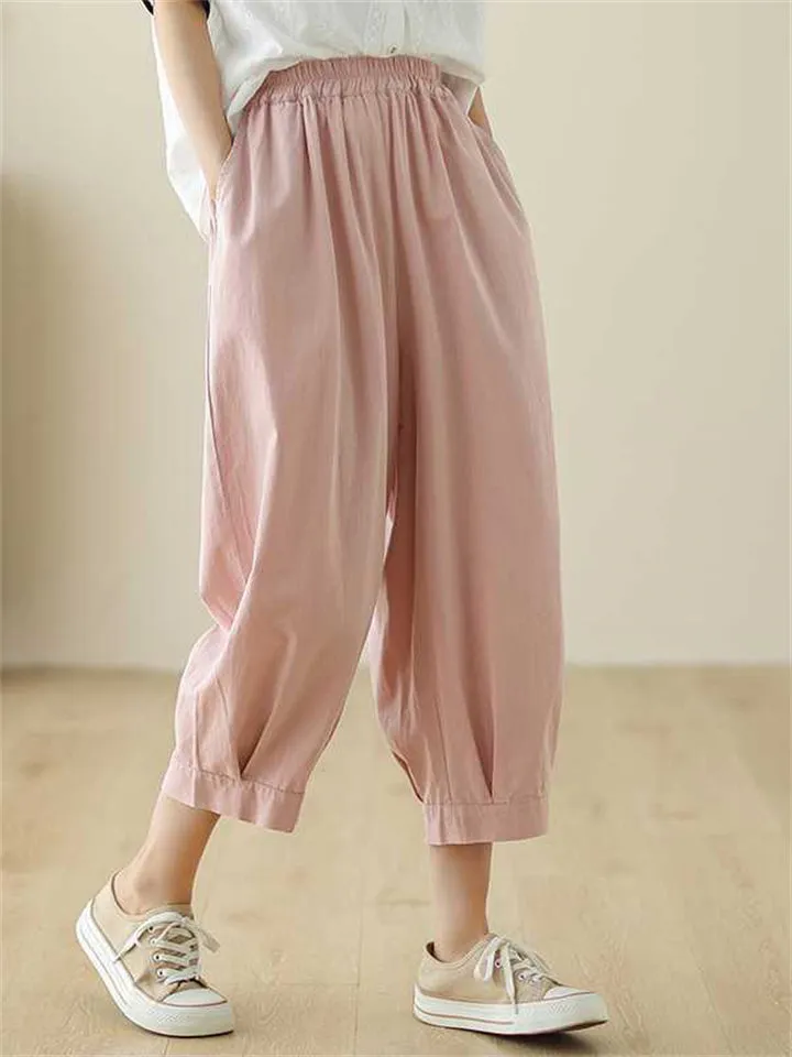 Women's Elastic Waist Solid Color Relaxed Pants