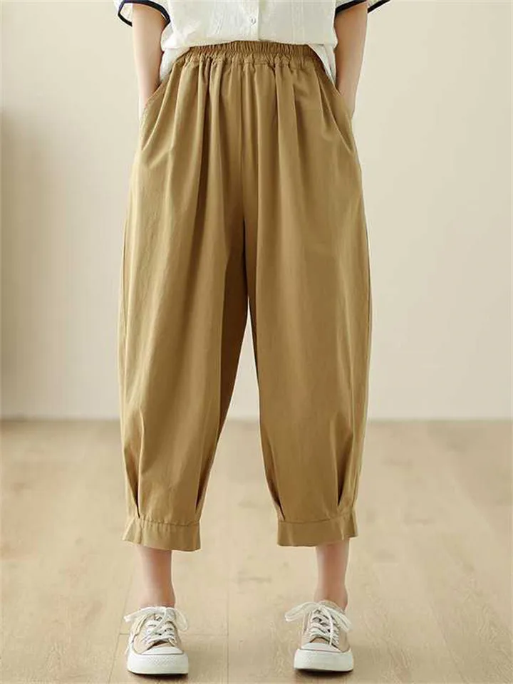 Women's Elastic Waist Solid Color Relaxed Pants