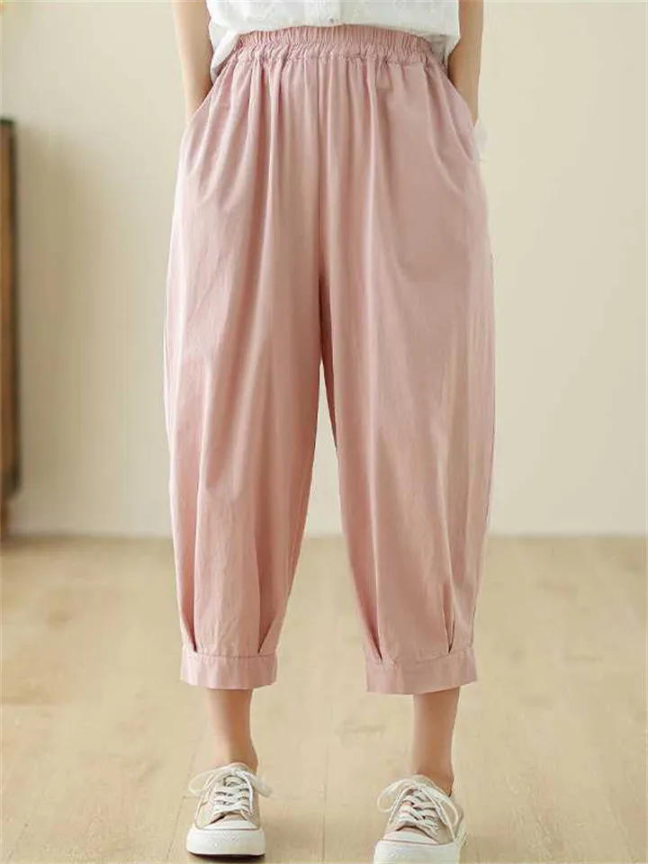 Women's Elastic Waist Solid Color Relaxed Pants