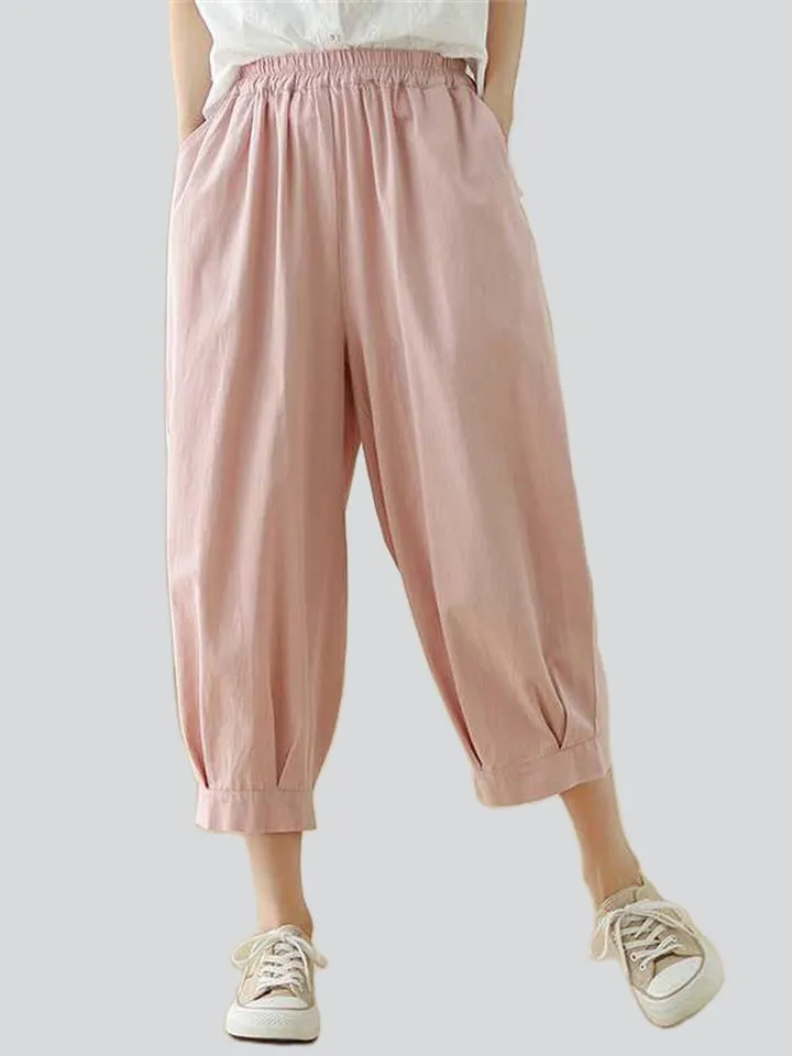 Women's Elastic Waist Solid Color Relaxed Pants