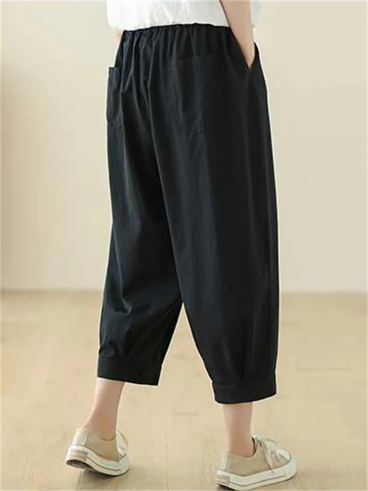 Women's Elastic Waist Solid Color Relaxed Pants