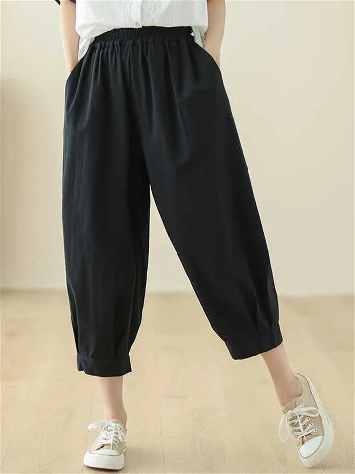 Women's Elastic Waist Solid Color Relaxed Pants