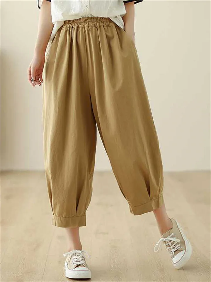 Women's Elastic Waist Solid Color Relaxed Pants