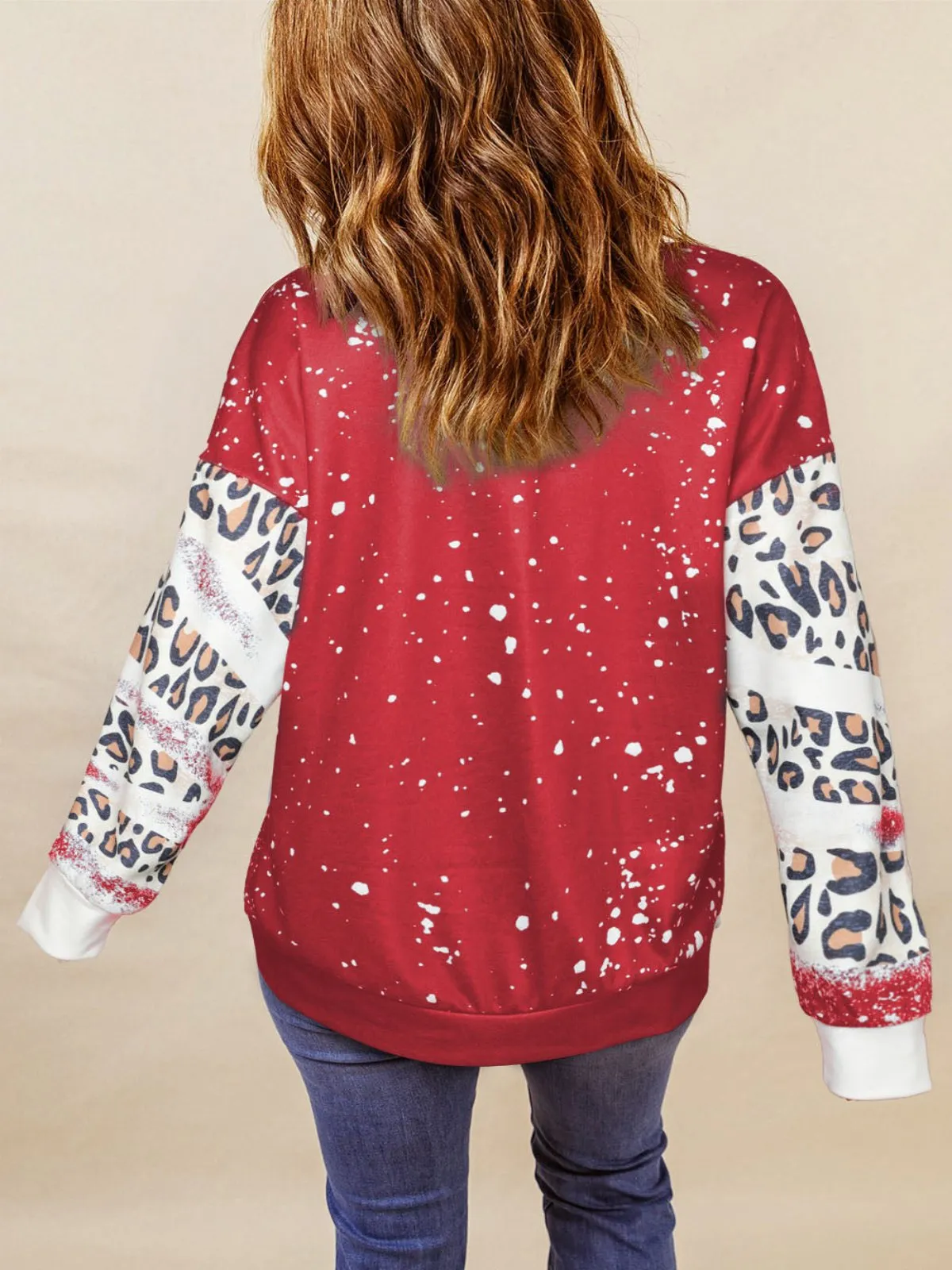 Womens Fiery Red Tie Dye Leopard Drop Shoulder Sweatshirt