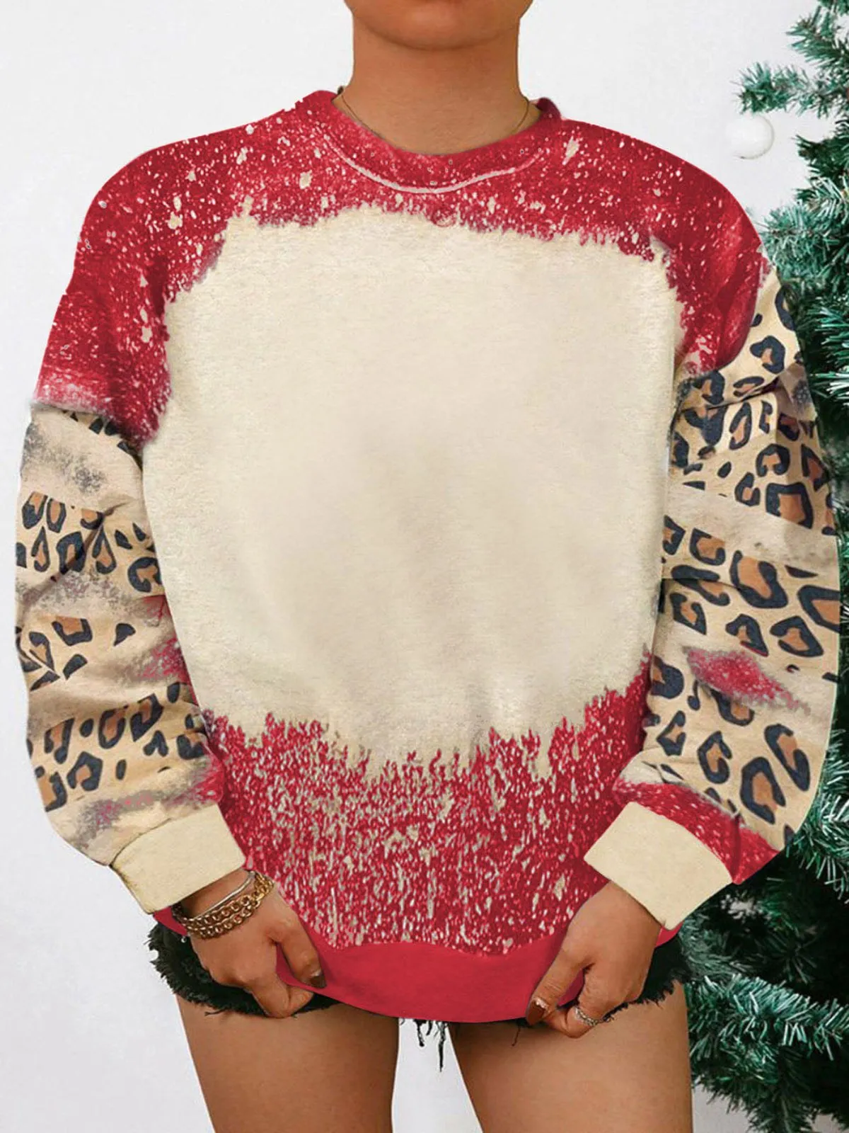 Womens Fiery Red Tie Dye Leopard Drop Shoulder Sweatshirt