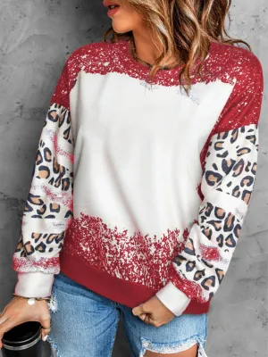 Womens Fiery Red Tie Dye Leopard Drop Shoulder Sweatshirt