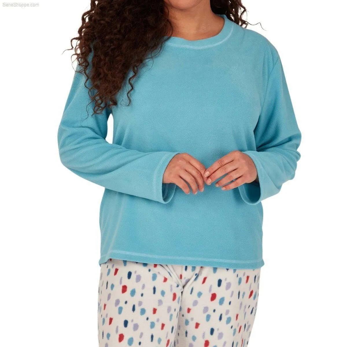 Women's Soft Thermal Fleece Pyjama Set, Long Sleeve Nightwear Spice red and Pale Turq