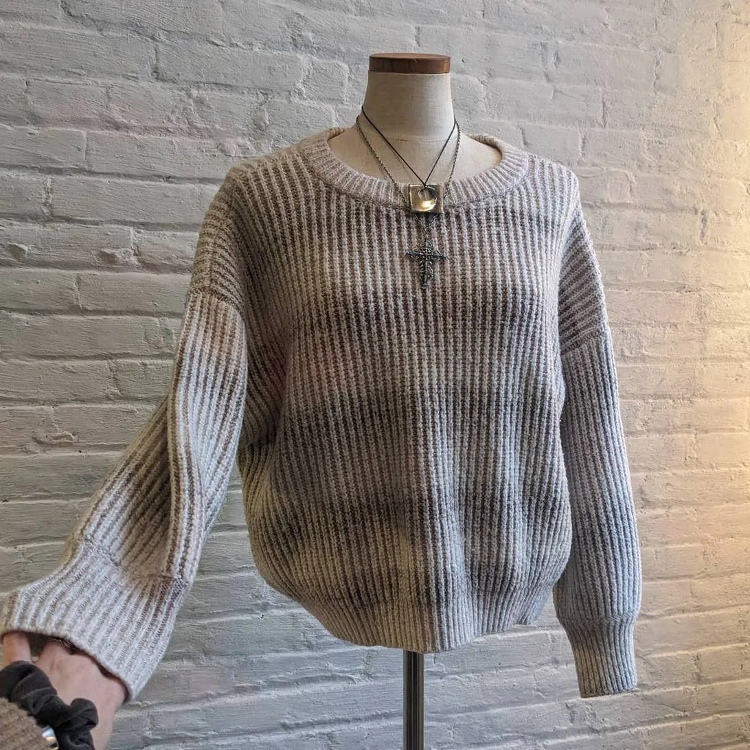 Y2K Vintage Grunge Stripe Chunky Knit Sweater Neutral Minimalist Ombre Fuzzy Top