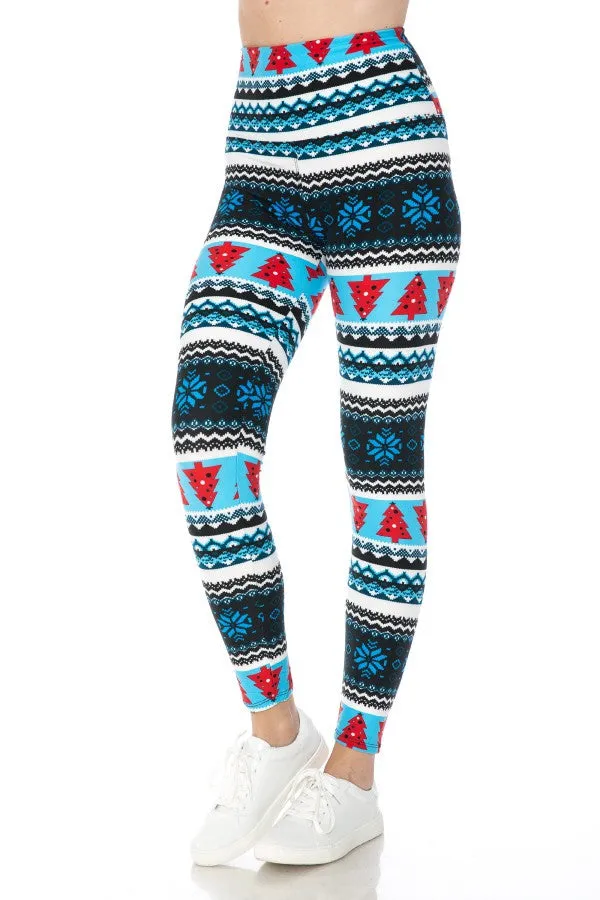 Yoga Waist 5" Blue Snowflake/Tree Print Leggings