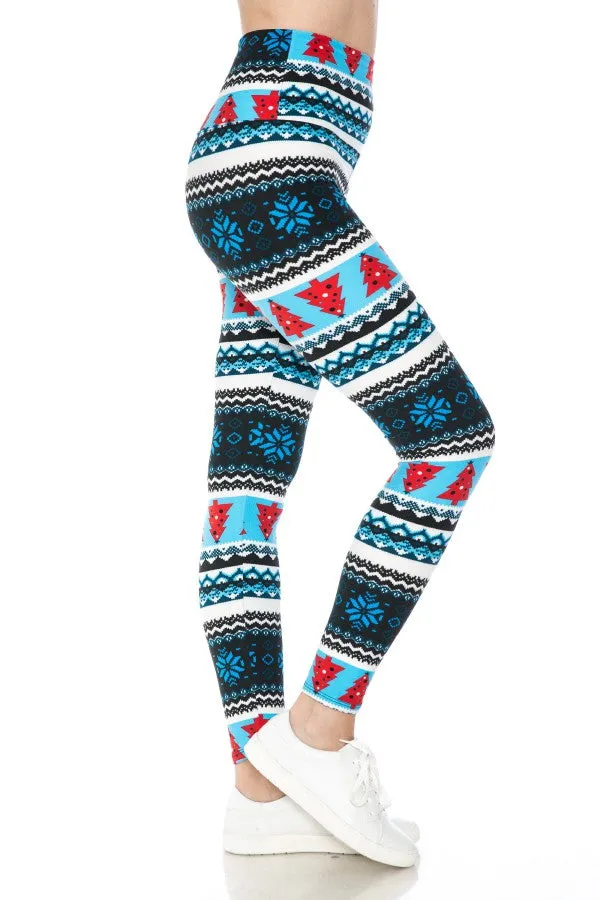 Yoga Waist 5" Blue Snowflake/Tree Print Leggings