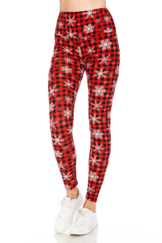 Yoga Waist 5" Red/White Snowflake Print Leggings